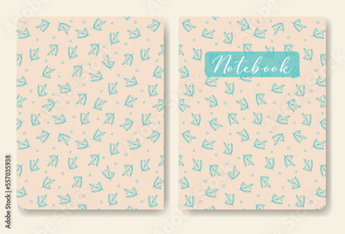 Blue colored leaves background template for notebook.