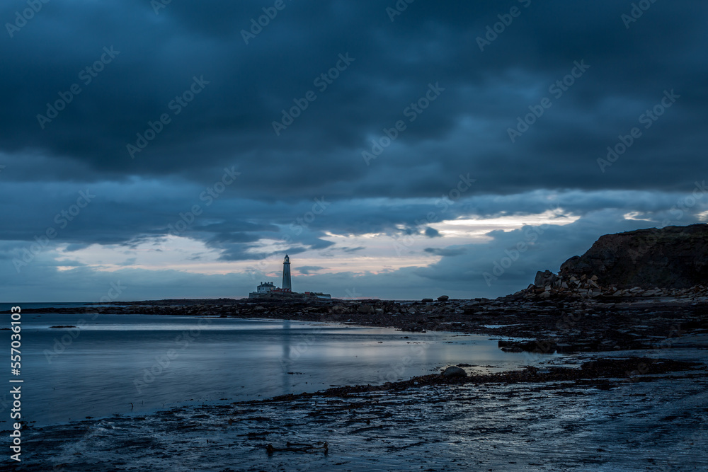 A rainy morning at St Mary's Lighthouse in Whitley Bay, England
