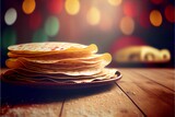 Mexican corn tortillas on kitchen table. Generative AI