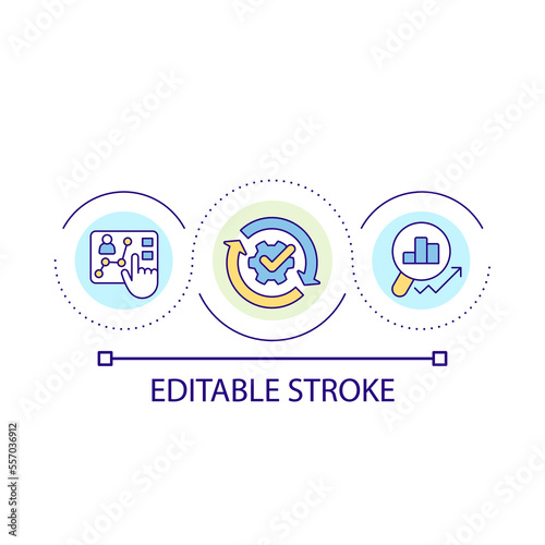 Data analytics loop concept icon. Business statistics. Marketing strategy. Project and planning abstract idea thin line illustration. Isolated outline drawing. Editable stroke. Arial font used