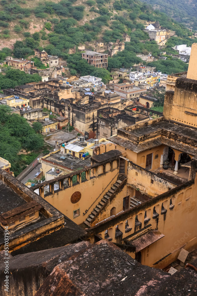 Architecture of historic Amber fort in Jaipur, Rajasthan, India.
