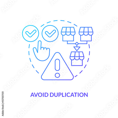 Avoid duplication blue gradient concept icon. Advantage of mergers abstract idea thin line illustration. Eliminate competition. Reduce congestion. Isolated outline drawing. Myriad Pro-Bold font used