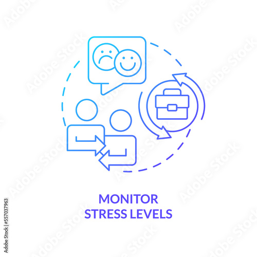 Monitor stress levels blue gradient concept icon. Retain employees during merger abstract idea thin line illustration. Track absenteeism. Isolated outline drawing. Myriad Pro-Bold font used