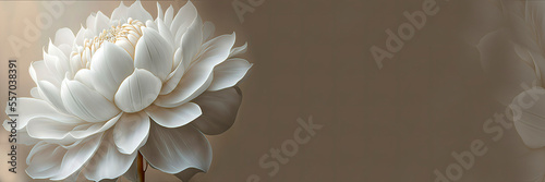 white lotus flower on a brown background, generative ai banner with white blooming petals