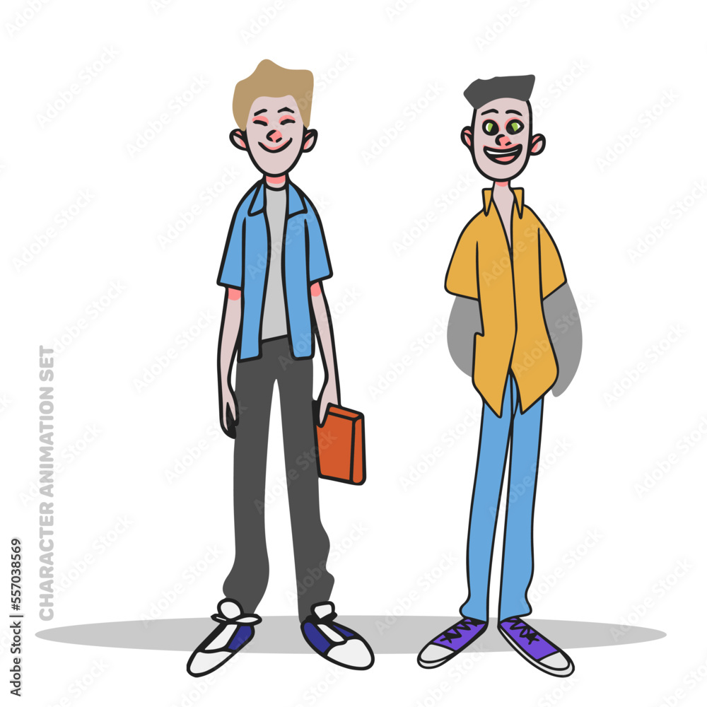 Schoolchildren, characters for animation design, cartoon kids, doodle