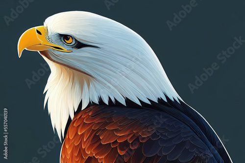 Cute american bald eagle in profile view as digital illustration (Generative AI) photo