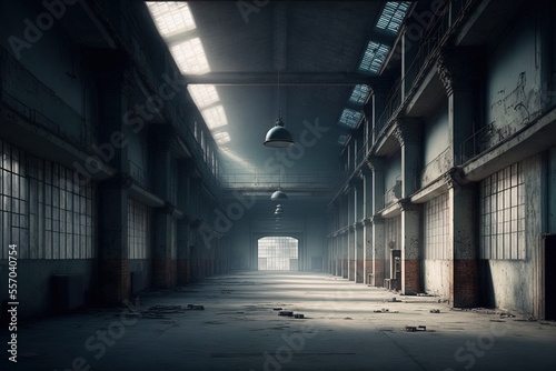a fresh, empty factory or warehouse. Generative AI © 2rogan