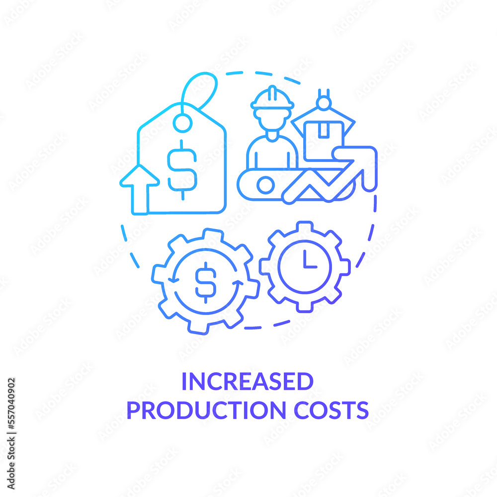 Increased production costs blue gradient concept icon. Manufacture expenses. Common reason for price increase abstract idea thin line illustration. Isolated outline drawing. Myriad Pro-Bold font used