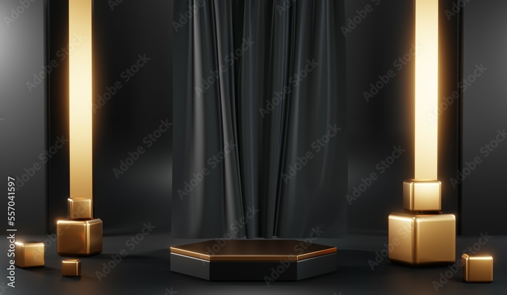 3D rendering of blank product background for cream cosmetics Modern black podium background 3D rendering of blank product background for cream cosmetics Modern black podium background