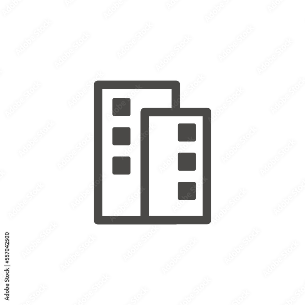 The icon of high-rise construction. A simple image of two multi-storey buildings standing behind each other. Linear vector on a white background.