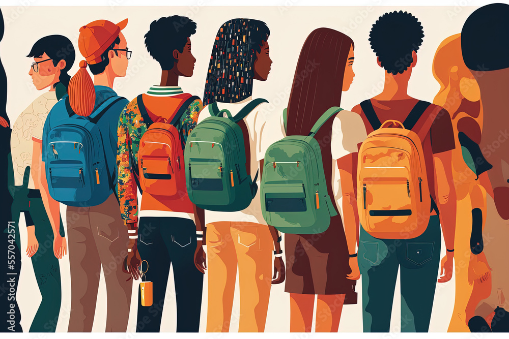 group of multicultural school, college, or university students ...
