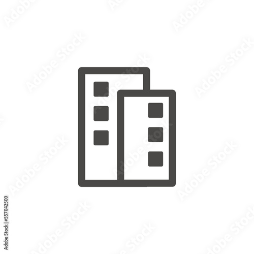 The icon of high-rise construction. A simple image of two multi-storey buildings standing behind each other. Linear vector on a white background.