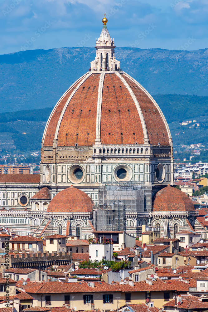 Dome of Florence cathedral (Duomo) over city center, Italy
