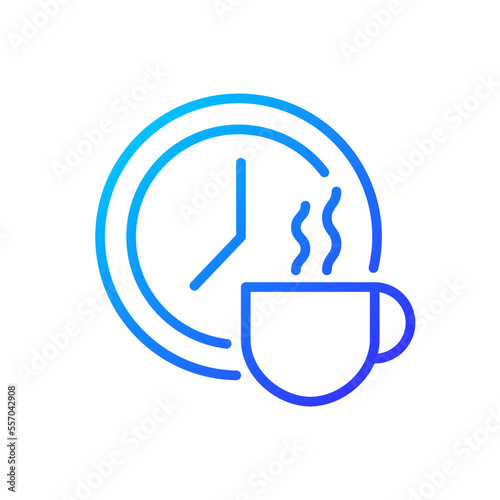 Break time pixel perfect gradient linear vector icon. Scheduled period for employee lunch. Non-productive time. Thin line color symbol. Modern style pictogram. Vector isolated outline drawing