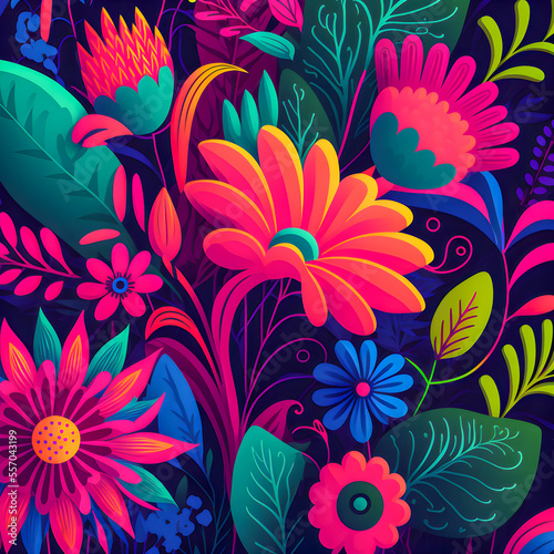 Flowers pattern  neon colors illustartion