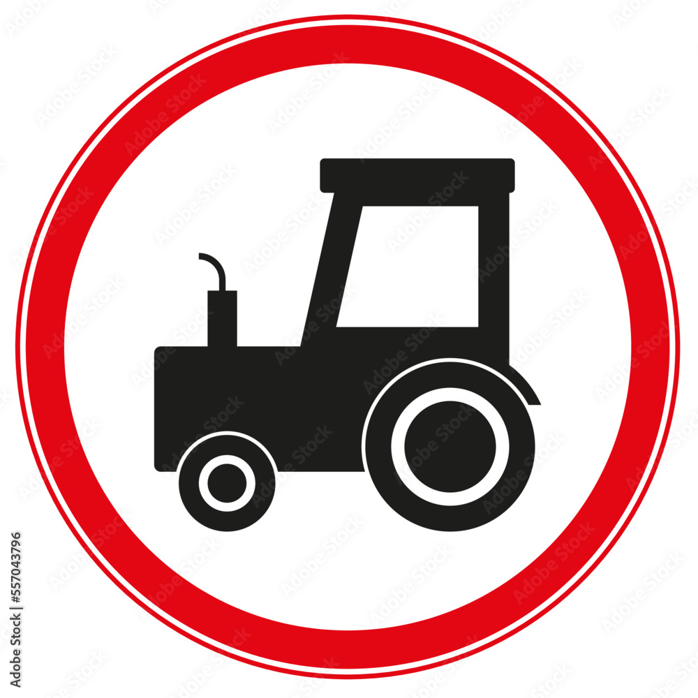 Vector sign no tractors allowed. Tractors forbidden sign. Vector sign no tractors allowed. Tractors forbidden sign.