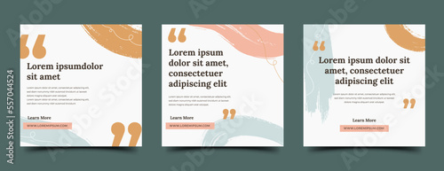 Set of Quotes social media post template design. Square banner with abstract brush decoration