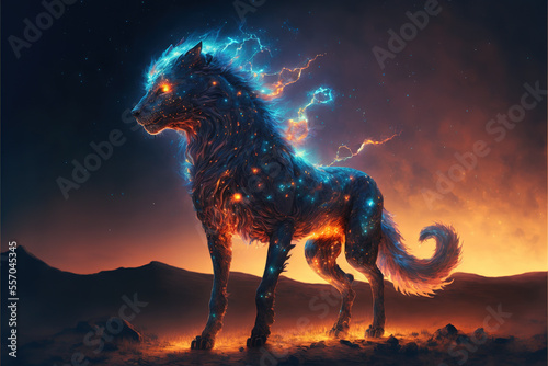 A glowing lion mythical creature Generative AI