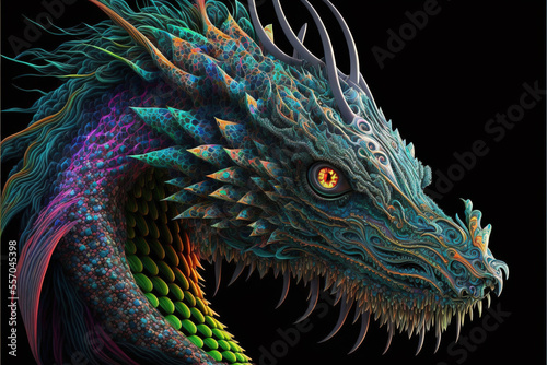 A fantasy dragon made of fractals Generative AI