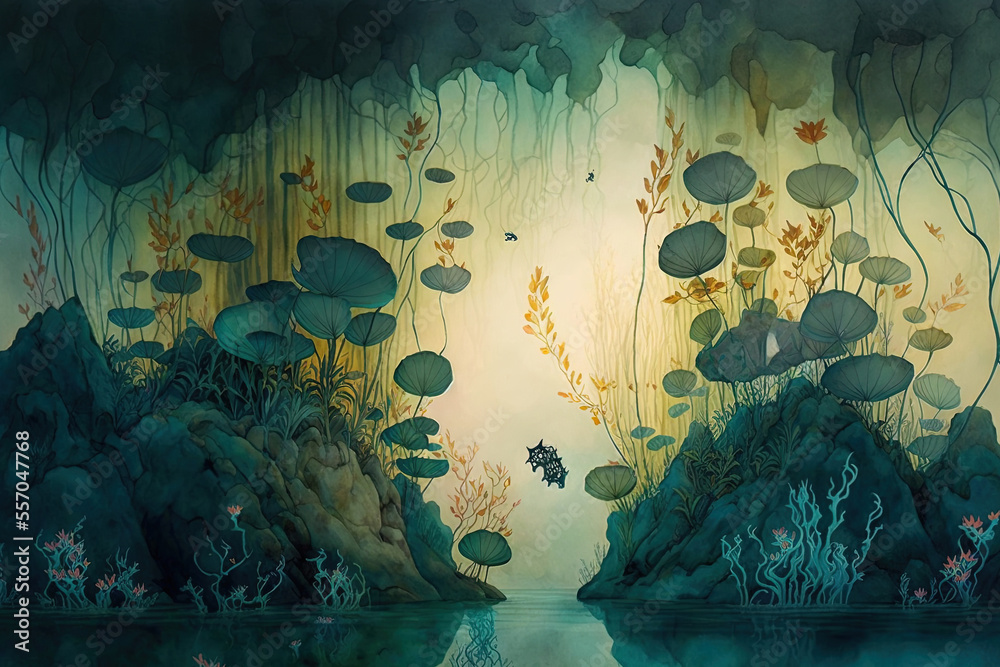 A strange and fantastical backdrop of underwater aquatic plants from a ...