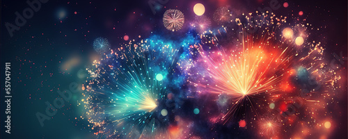 Fourth of July festival and anniversary celebration with Purple Fireworks in 2023. Nighttime purple fireworks celebrate national holiday. Violet fireworks display Countdown to the 2023 New Year