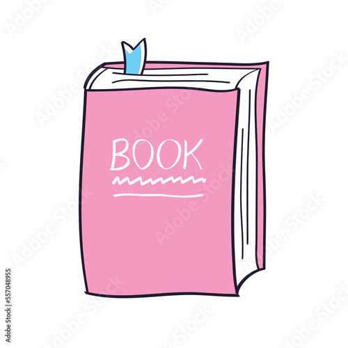 Pink book with bookmark isolated cartoon vector illustration