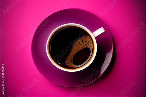 Cup of black coffee on a magenta background. Generative AI