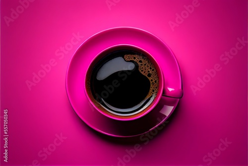 Cup of black coffee on a magenta background. Generative AI photo