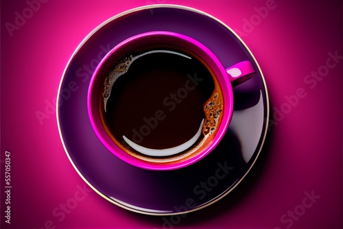 Cup of black coffee on a magenta background. Generative AI