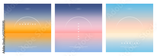 Beautiful sunrise or sunset in ocean. Gradient summer sea background set. color abstract background for app, web design, webpage, banner, greeting card. Modern style, Trendy vector illustration.