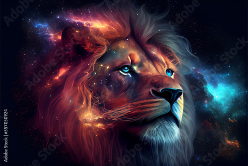 Deep space lion made of stars generative art © Elka
