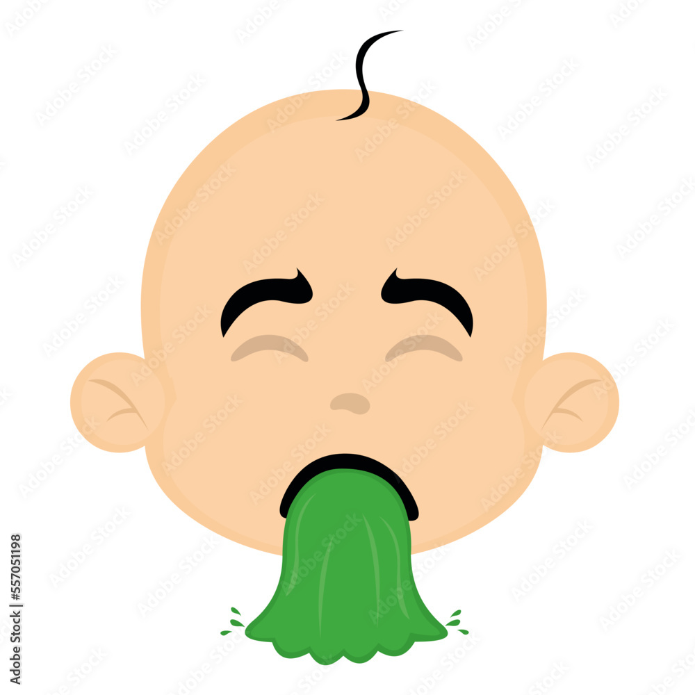 vector illustration of the face of a baby cartoon vomiting Stock Vector