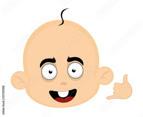 vector illustration of the face of a baby cartoon with a gesture with his hand to call me by phone or shake