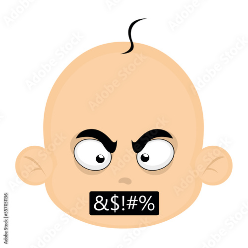 vector illustration of a cartoon baby's face with an angry expression and a censored insult