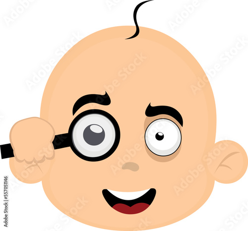 vector illustration of the face of a baby cartoon watching with a magnifying glass