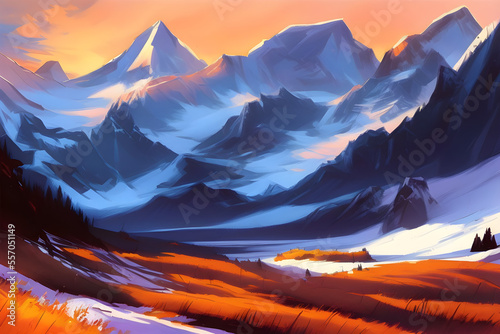 sunset in the mountains, generative AI