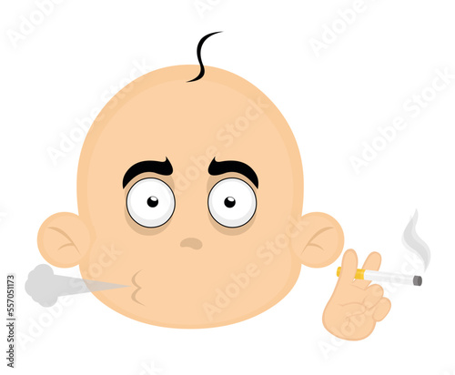 vector illustration of the face of a baby cartoon smoking a cigarette
