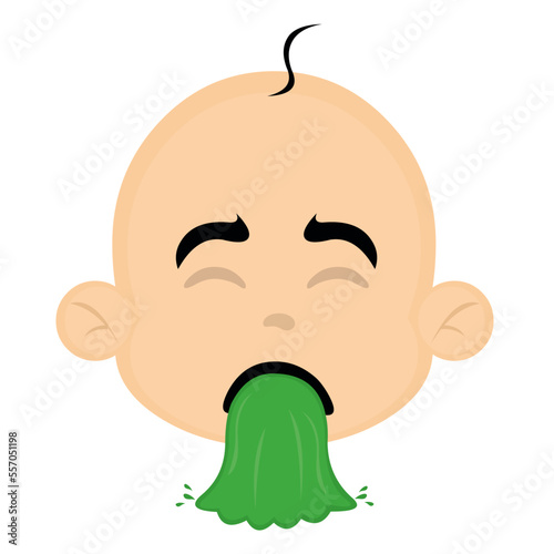 vector illustration of the face of a baby cartoon vomiting