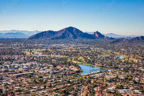 Above Scottsdale, Arizona looking SW towards Camelback Mountain and downtown Phoenix photo
