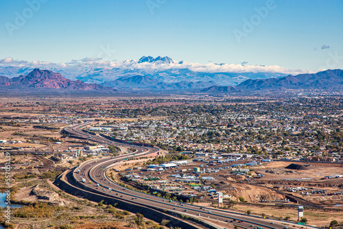 East Valley Mesa, Arizona Aerial with Four Peaks and clouds