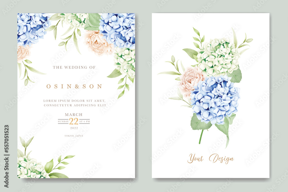 Beautiful hydrangea floral wedding invitation card