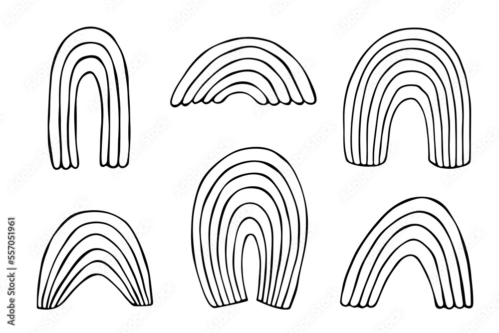 Hand drawn rainbow set. Abstract rainbow shapes clipart. Doodle elements for card, print, design