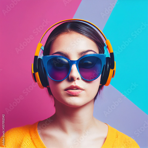 Girl with Headphones Listen...