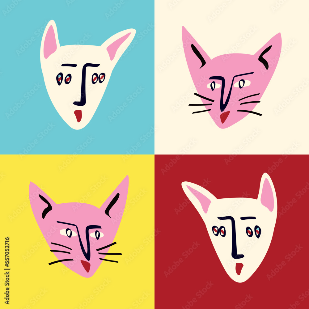 Fototapeta premium A card with cats for Valentine's Day. groovy cute love characters.