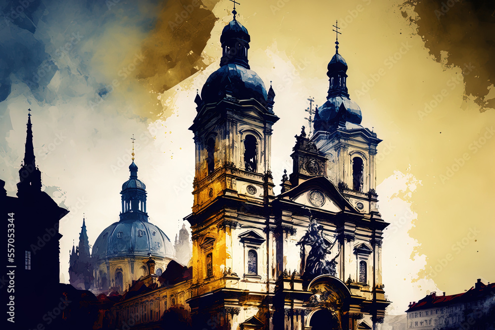 St. Nicholas Church in Prague's Old Town Square. Generative AI St. Nicholas Church in Prague's Old Town Square. Generative AI