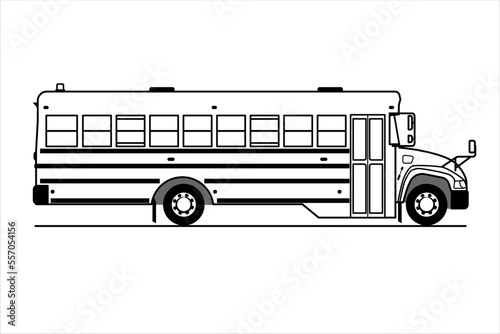 Outline coach bus, side view. School bus coloring book for kids. Vector Sketch school bus isolated on white background. Back to school.