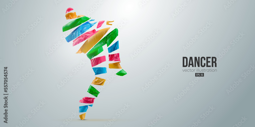Obraz premium Abstract silhouette of a young hip-hop dancer, breake dancing man isolated on white background. Vector illustration
