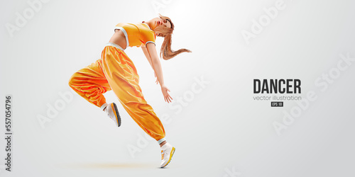 Realistic silhouette of a young hip-hop dancer, breake dancing woman isolated on white background. Vector illustration