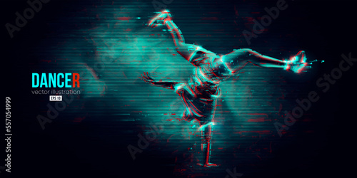 Quadro su tela Abstract silhouette of a young hip-hop dancer, breake dancing man isolated on black background