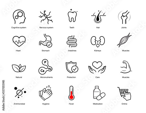 Set of medical icons. The outline icons are well scalable and editable. Contrasting elements are good for different backgrounds. EPS10.	
